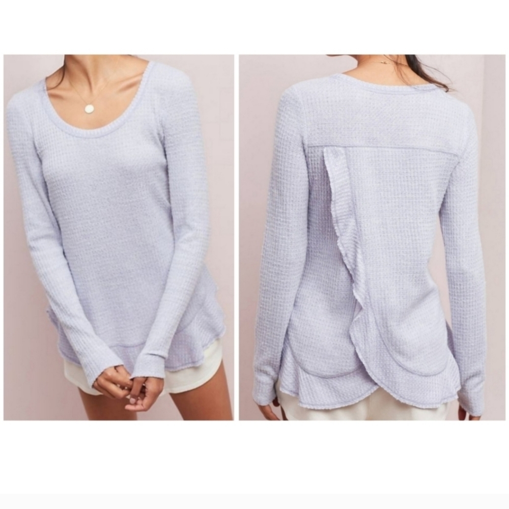 Anthropologie Saturday Sunday Wendy Waffle Ruffle Top in Lilac Size Small